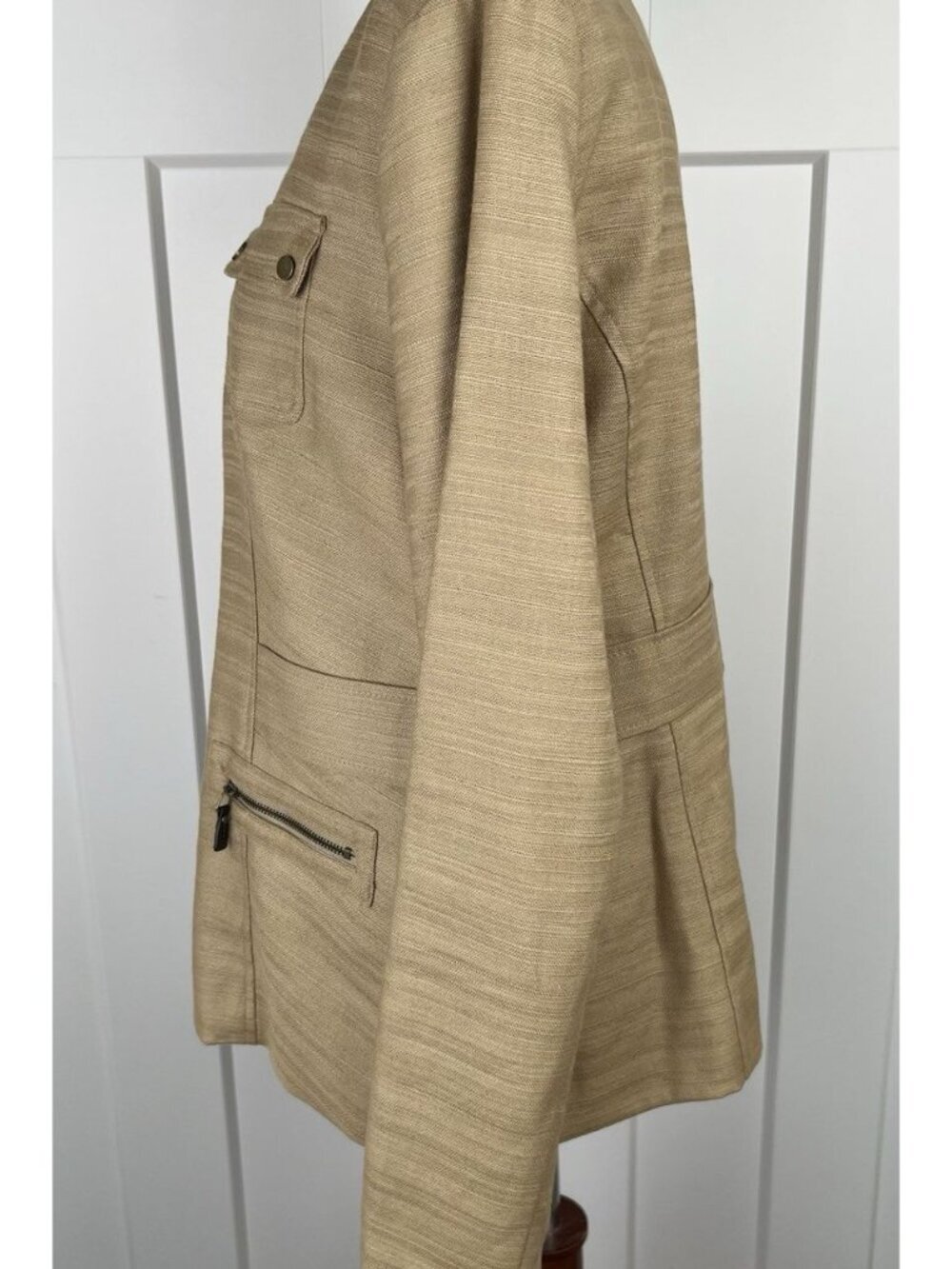 Dana Buchman Jacket Womens 16 Maize Cotton Linen Zip Utility Safari Lined - Picture 5 of 9